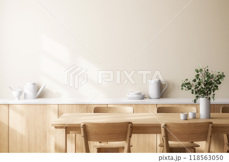 Minimal style modern contemporary dining room interior with empty area for copy space 3d render 118563050