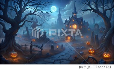 Spooky halloween night background 118563484