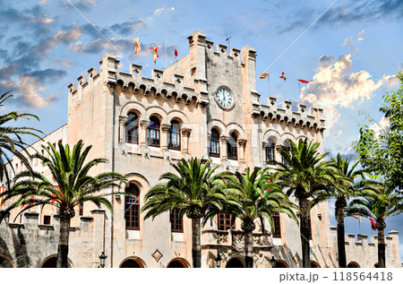 Ciutadella Town Hall, Menorca. Former palace of the Arab governor and Royal Palace under the Crown of Aragon. Menorca, Balearic Islands, Spain 118564418