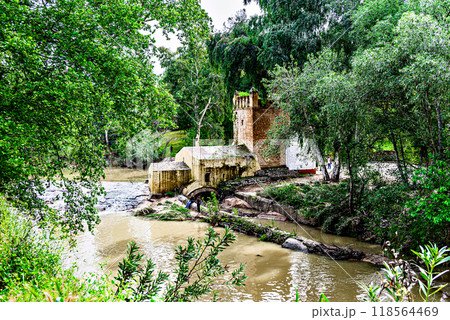 Carob mill next to the banks of the Guadaira, within the Oromana park in Alcala deGuadaira, Seville	 118564469