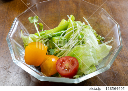 日本の一般家庭のとても美味しい生野菜のサラダ 118564695