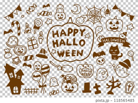 Halloween hand drawn set line drawing 118565485