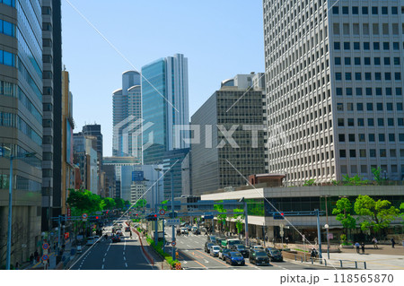 【大阪府】5月・梅田新道歩道橋から大阪の街並みを望む 【大阪府】5月・梅田新道歩道橋から大阪の街並みを望む 118565870