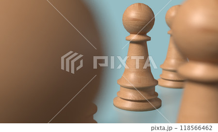Wood chess on blue background image 3d rendering. 118566462