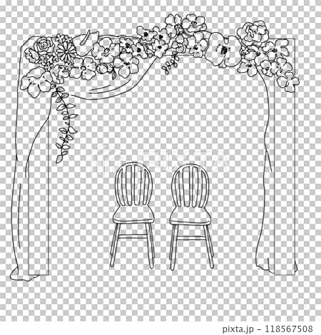 お洒落な結婚式のパーティションのイラスト・ウェデイング・椅子・招待状・カードデザイン 118567508