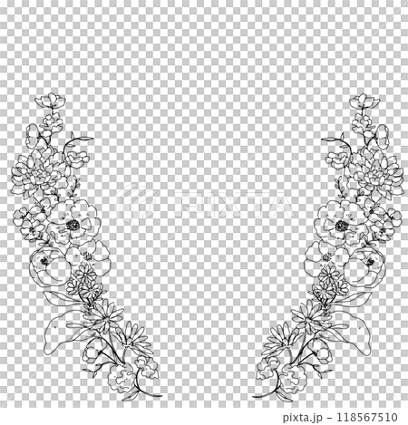 ペンで描いた花の線画イラスト・お洒落・カードデザイン・結婚式・ウェディング 118567510