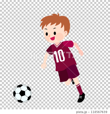 赤紫のユニフォームを着てサッカーをする男の子のイラスト 赤紫のユニフォームを着てサッカーをする男の子のイラスト 118567639