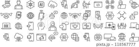 ベクターでモノクロのDXの線画アイコンセット 118567777