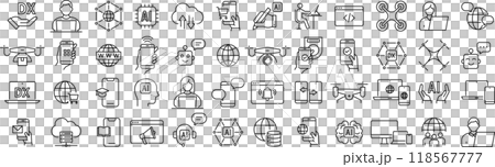 ベクターでモノクロのDXの線画アイコンセット 118567777