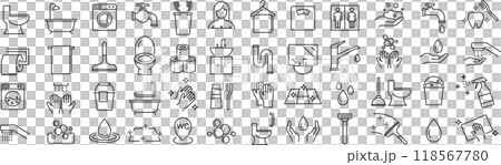ベクターでモノクロのバスルームの線画アイコンセット 118567780