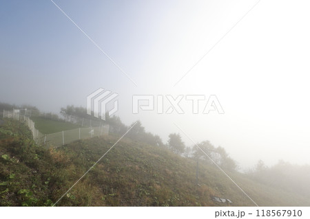 霧に包まれる朝の風景 118567910