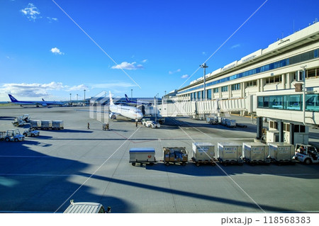 那覇市、那覇空港で出発準備をする国内線旅客機 118568383