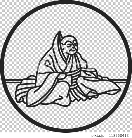 線画円形シンプル百人一首　俊恵法師 118568418