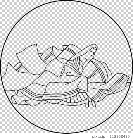 線画円形百人一首　二条院讃岐 118568459