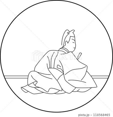 線画円形百人一首　鎌倉右大臣 118568465