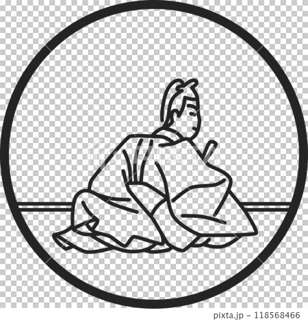 線画円形シンプル百人一首　鎌倉右大臣 118568466