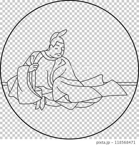 Masatsune Sangi 的線條畫圓形百人一書 118568471