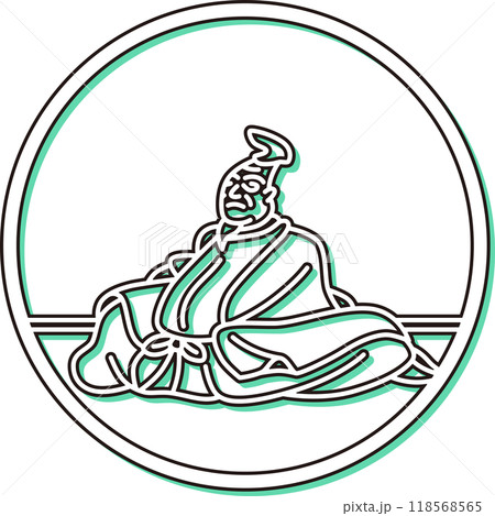 カラーシャドウ円形シンプル百人一首　柿本人麻呂 118568565