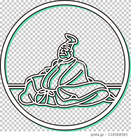 カラーシャドウ円形シンプル百人一首　柿本人麻呂 118568565