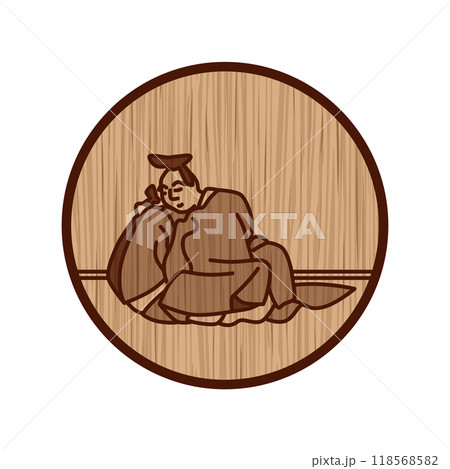 木彫り円形シンプル百人一首　猿丸大夫 118568582