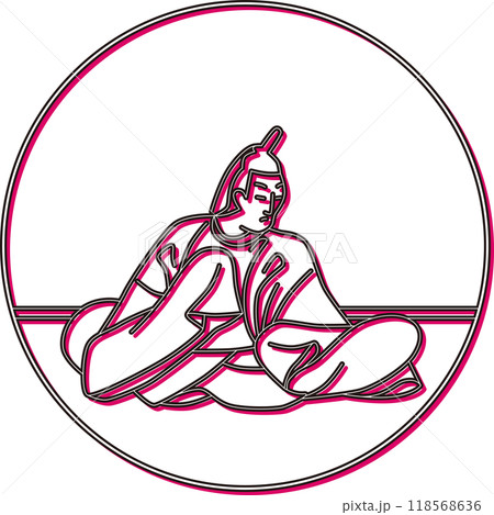 カラーシャドウ円形百人一首　河原左大臣 118568636