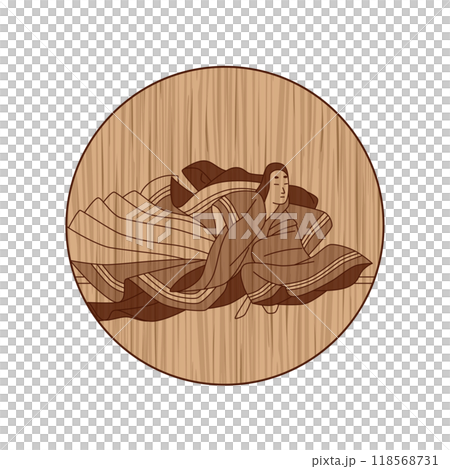 木雕圓形百人一州伊勢 118568731