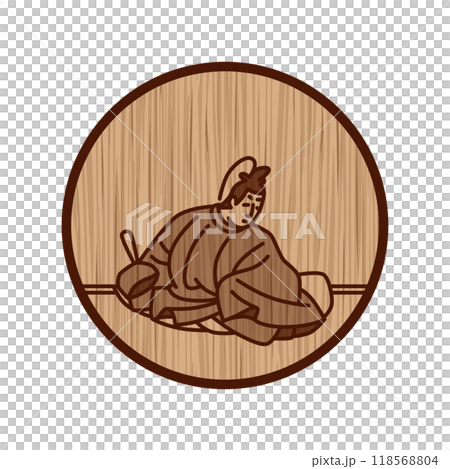 木雕圓形簡單百人一書 by Korenori Sakagami 118568804