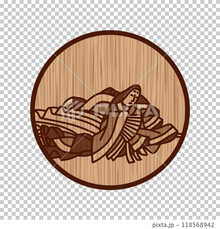 木彫り円形シンプル百人一首　右近 118568942