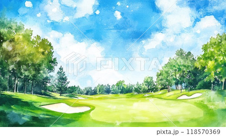 ゴルフ場の景色の水彩画_2 118570369