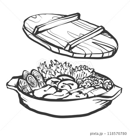 すき焼きの手描き筆絵風イラスト すき焼きの手描き筆絵風イラスト 118570780