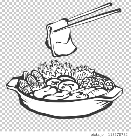 Hand-drawn brush-style illustration of sukiyaki 118570782