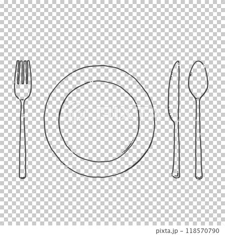鋼筆畫盤子和餐具的卡通插圖 118570790
