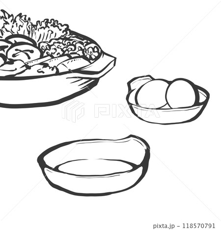 すき焼きの手描き筆絵風イラスト すき焼きの手描き筆絵風イラスト 118570791