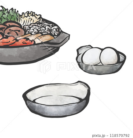 すき焼きの手描き筆絵風イラスト すき焼きの手描き筆絵風イラスト 118570792