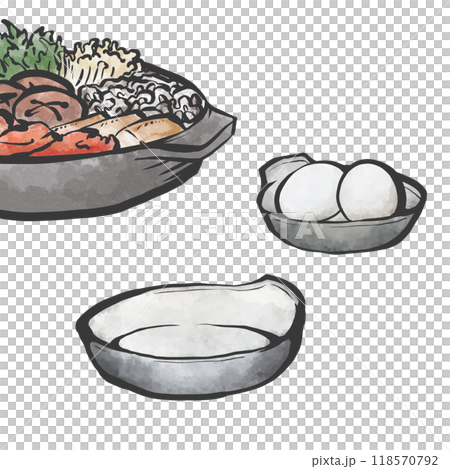 Hand-drawn brush-style illustration of sukiyaki 118570792