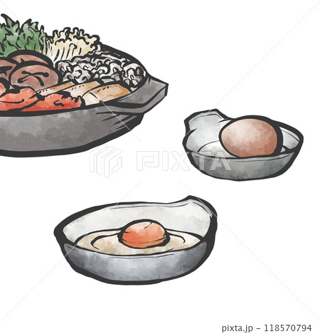 すき焼きの手描き筆絵風イラスト 118570794