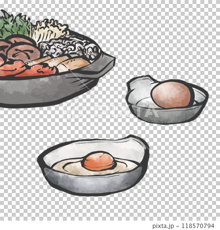 すき焼きの手描き筆絵風イラスト 118570794