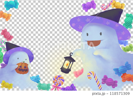 Halloween ghosts and candy transparent background 118571309