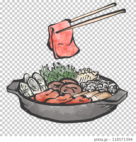 すき焼きの手描き筆絵風イラスト 118571394