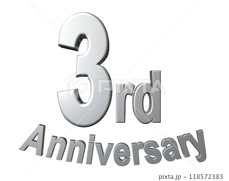 3DCG文字「3th Anniversary/3周年」シルバー,銀 118572383