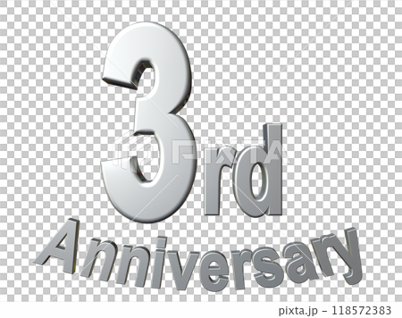 3DCG文字「3th Anniversary/3周年」シルバー,銀 118572383