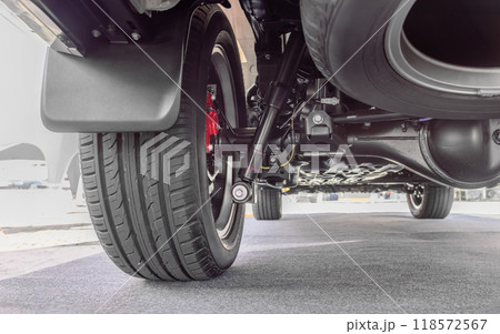 SUV car suspension and rear drive shaft. 118572567