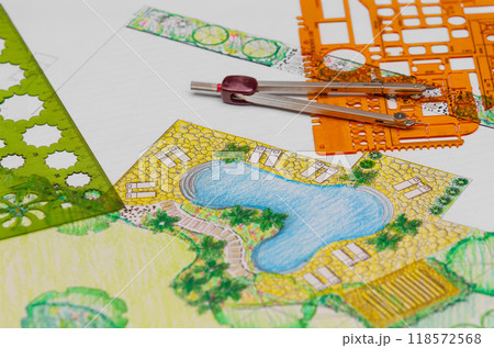 Garden design courses student is learning fundamentals garden design and planning. Garden design courses student is learning fundamentals garden design and planning. 118572568