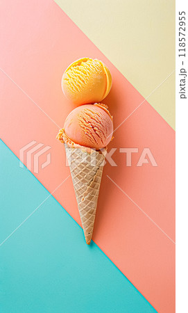 Ice cream colourful summer treat, sweet dessert in summertime, holiday food idea 118572955