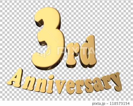 3DCG text "3rd Anniversary" in gold 3DCG text "3rd Anniversary" in gold 118573154