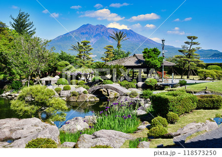 磯御殿の庭園と桜島 118573250