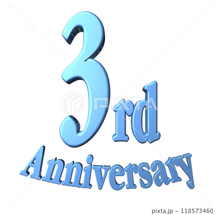3DCG文字「3th Anniversary/3周年」ブルー,青 118573460