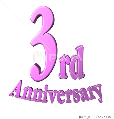 3DCG文字「3th Anniversary/3周年」パープル,紫,ピンク 3DCG文字「3th Anniversary/3周年」パープル,紫,ピンク 118573550