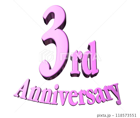 3DCG文字「3th Anniversary/3周年」パープル,紫,ピンク 3DCG文字「3th Anniversary/3周年」パープル,紫,ピンク 118573551