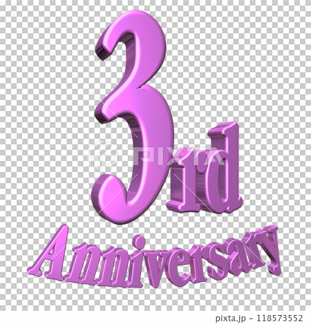 3DCG text "3rd Anniversary" in purple, pink 3DCG text "3rd Anniversary" in purple, pink 118573552